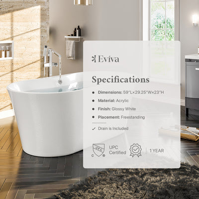 Eviva Emely Acrylic Tub 60″ Free Standing High-end Bathtub