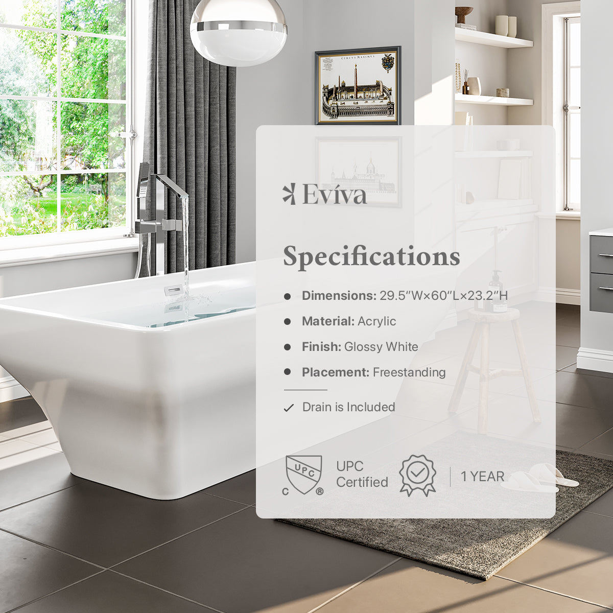 Eviva Lily 60 inch White Acrylic Free Standing Bathtub