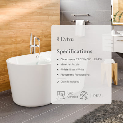 Eviva Queen 60 inch White Acrylic Free Standing Bathtub