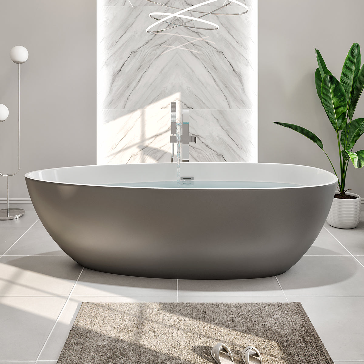 Eviva Viva 60" Solid Surface Gray & White Freestanding Bathtub