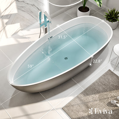 Eviva Viva 60" Solid Surface Gray & White Freestanding Bathtub