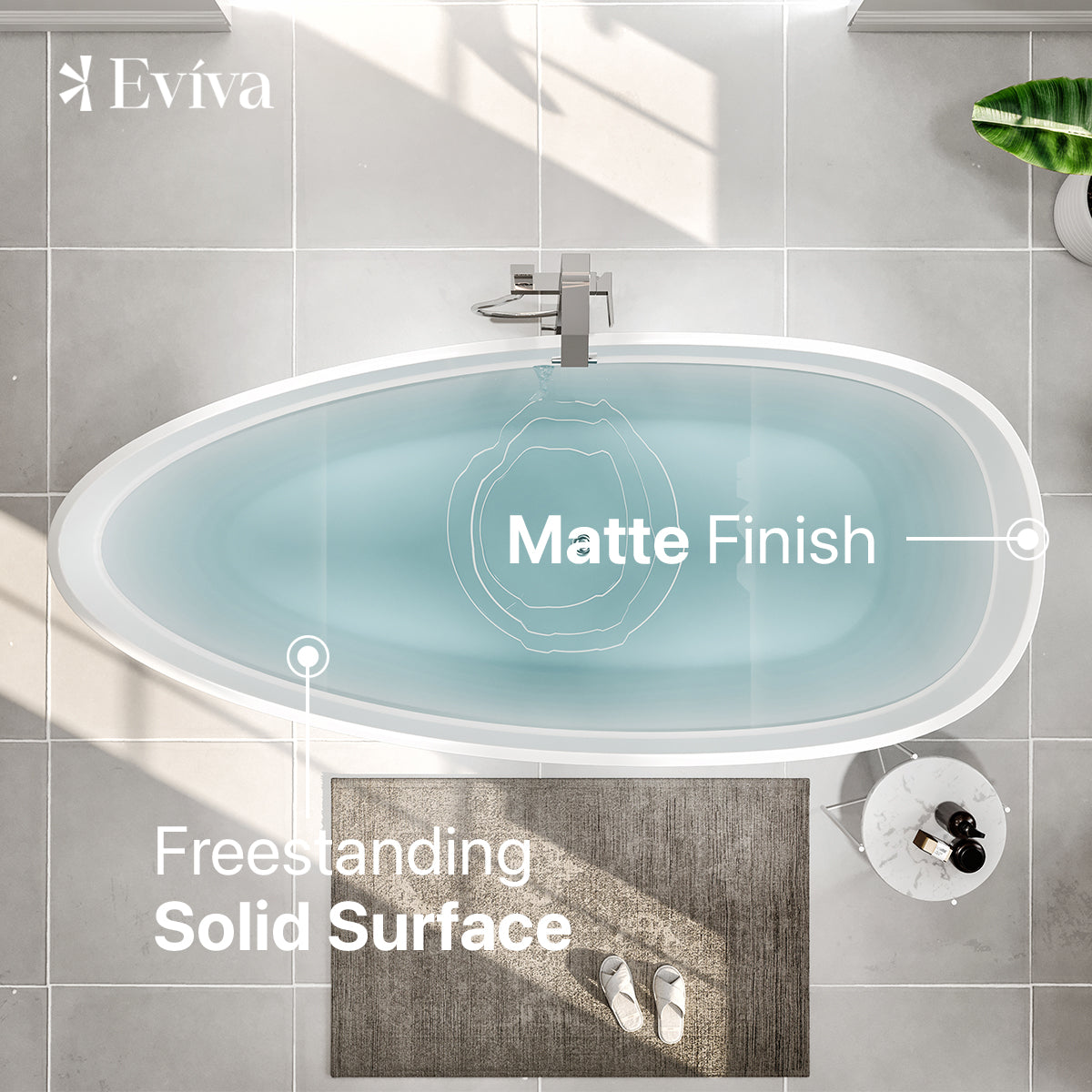 Eviva Viva 60" Solid Surface Gray & White Freestanding Bathtub