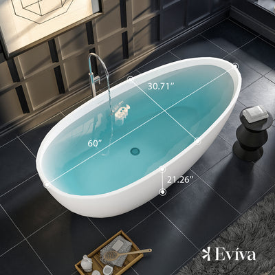 Eviva Bliss 60 Inch Solid Surface Freestanding Bathtub in Matte White