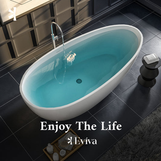 Eviva Bliss 60 Inch Solid Surface Freestanding Bathtub in Matte White
