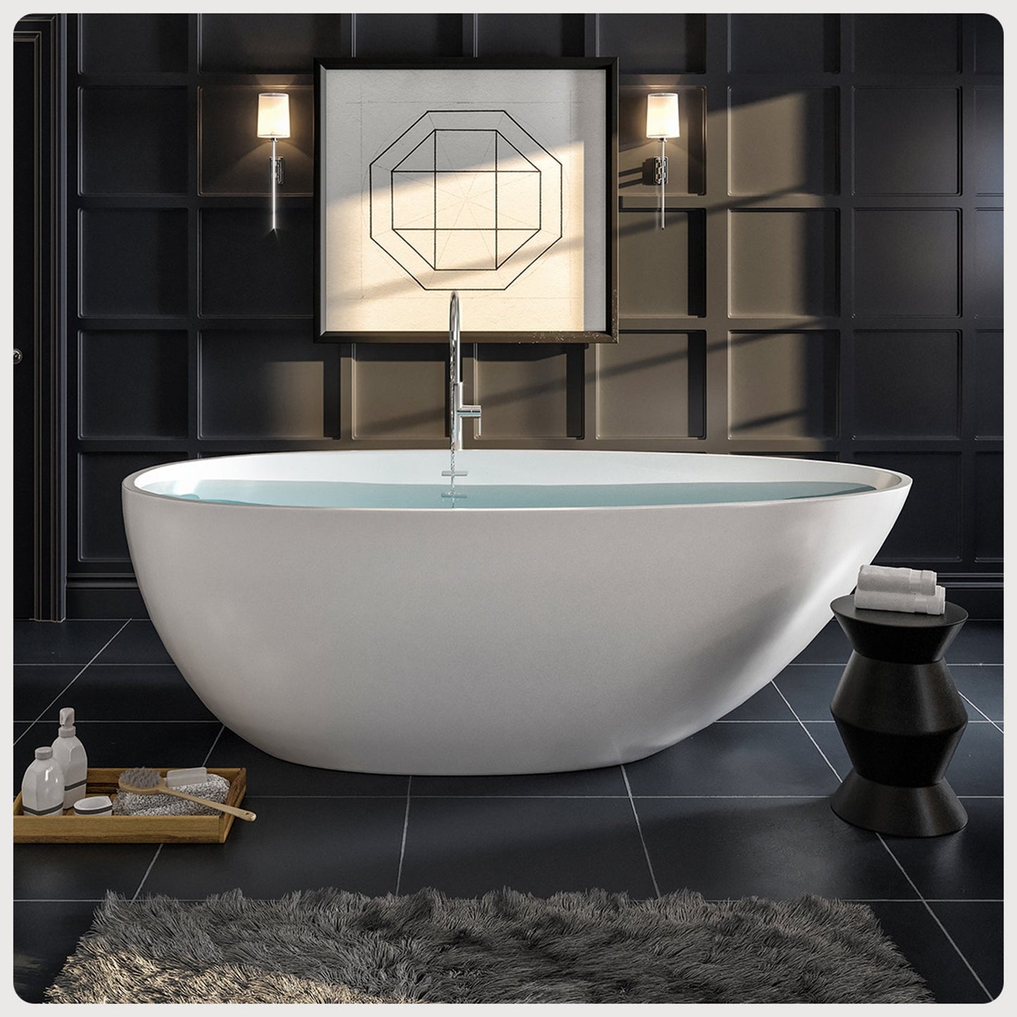 Eviva Bliss 60 Inch Solid Surface Freestanding Bathtub in Matte White