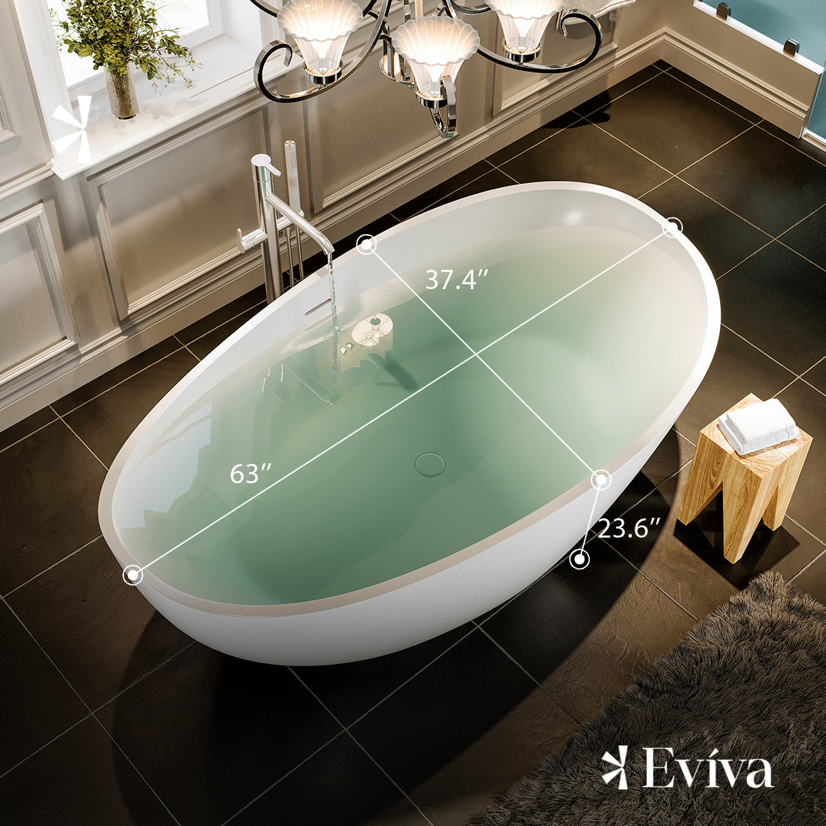 Eviva Cloud 63 Inch Solid Surface Freestanding Bathtub in Matte White