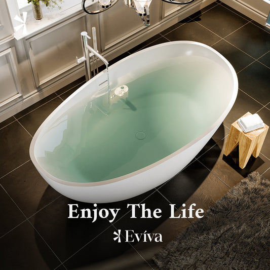 Eviva Cloud 63 Inch Solid Surface Freestanding Bathtub in Matte White