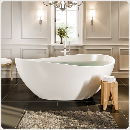 Eviva Cloud 63 Inch Solid Surface Freestanding Bathtub in Matte White