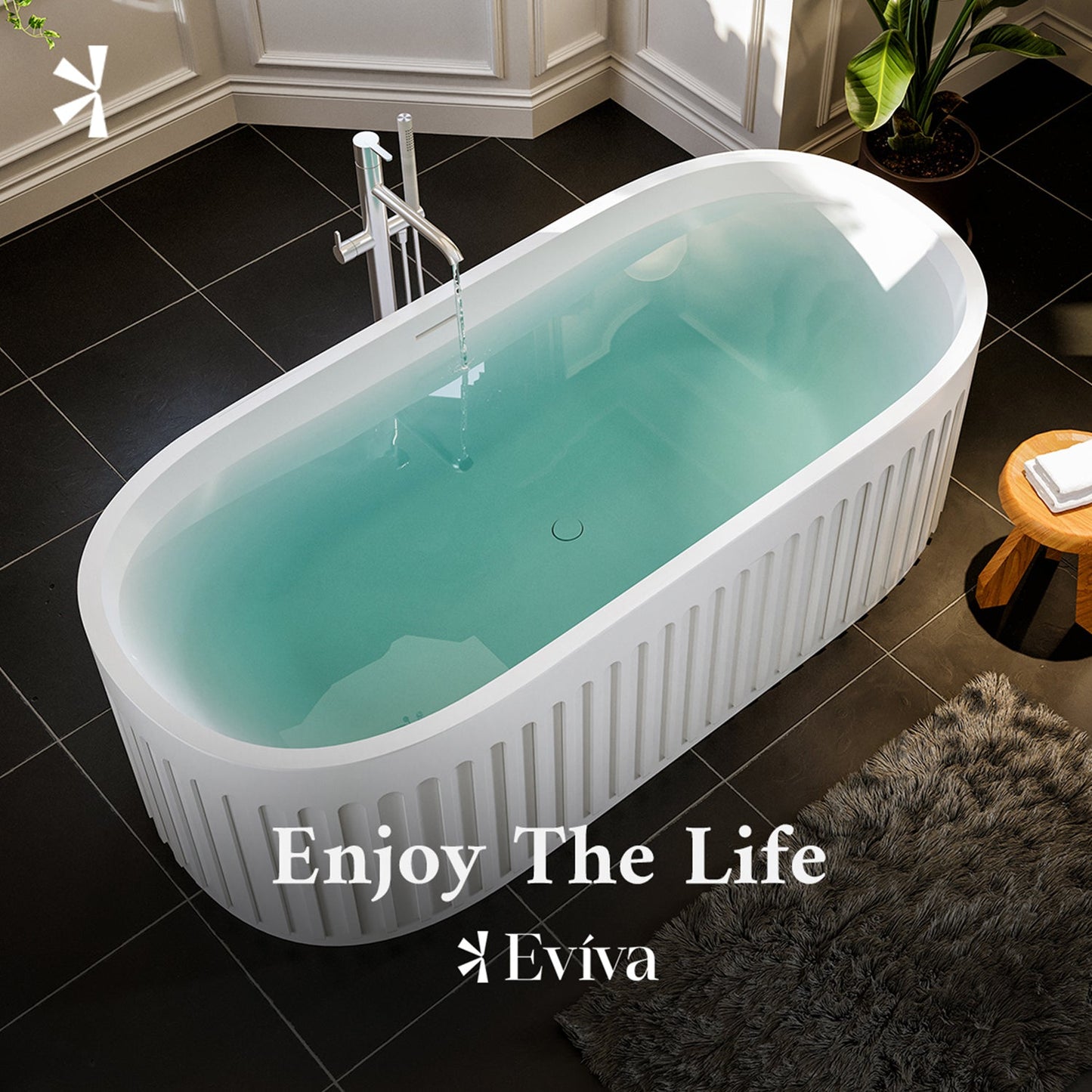 Eviva Cascade 67 Inch Solid Surface Freestanding Bathtub in Matte White