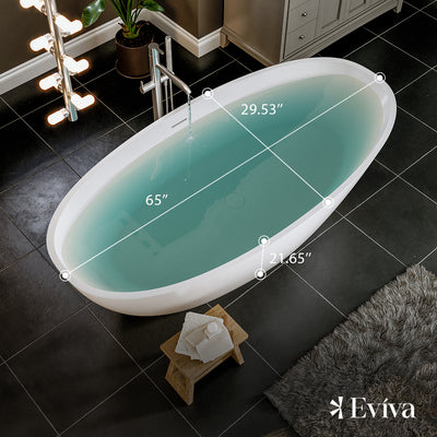 Eviva Mirage 65 Inch Solid Surface Freestanding Bathtub in Matte White