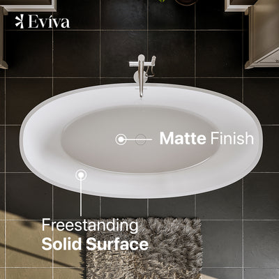 Eviva Mirage 65 Inch Solid Surface Freestanding Bathtub in Matte White