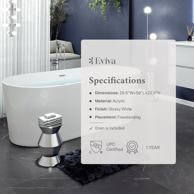 Eviva Rejoice Acrylic 60 Inch Freestanding Bathtub in White