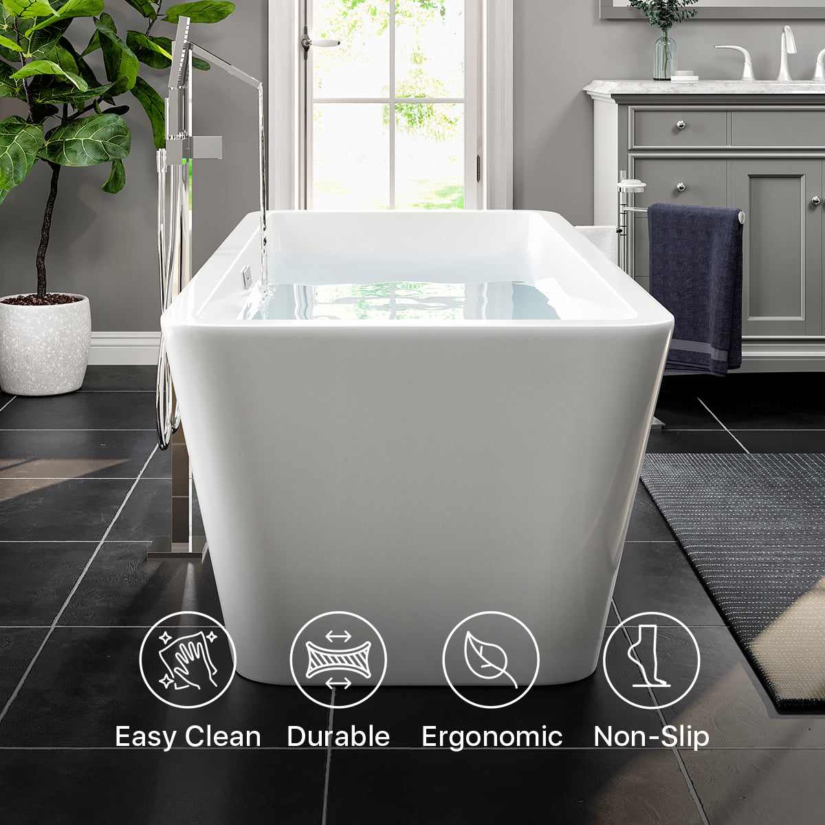 Eviva Eclipse 59" Glossy White Acrylic Freestanding Bathtub