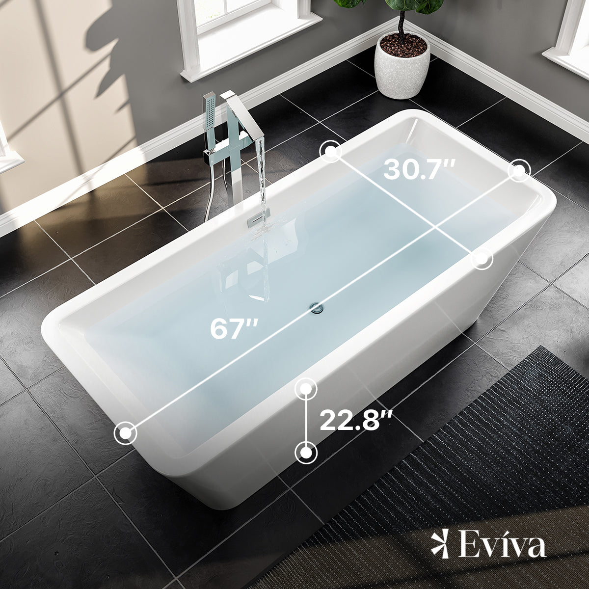 Eviva Eclipse 67" Glossy White Acrylic Freestanding Bathtub