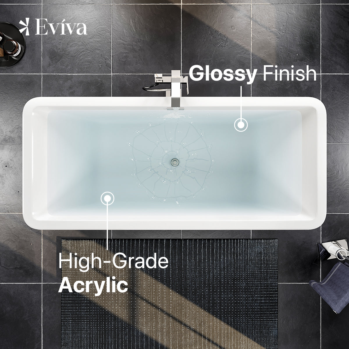 Eviva Eclipse 67" Glossy White Acrylic Freestanding Bathtub