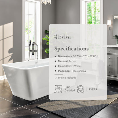 Eviva Eclipse 67" Glossy White Acrylic Freestanding Bathtub