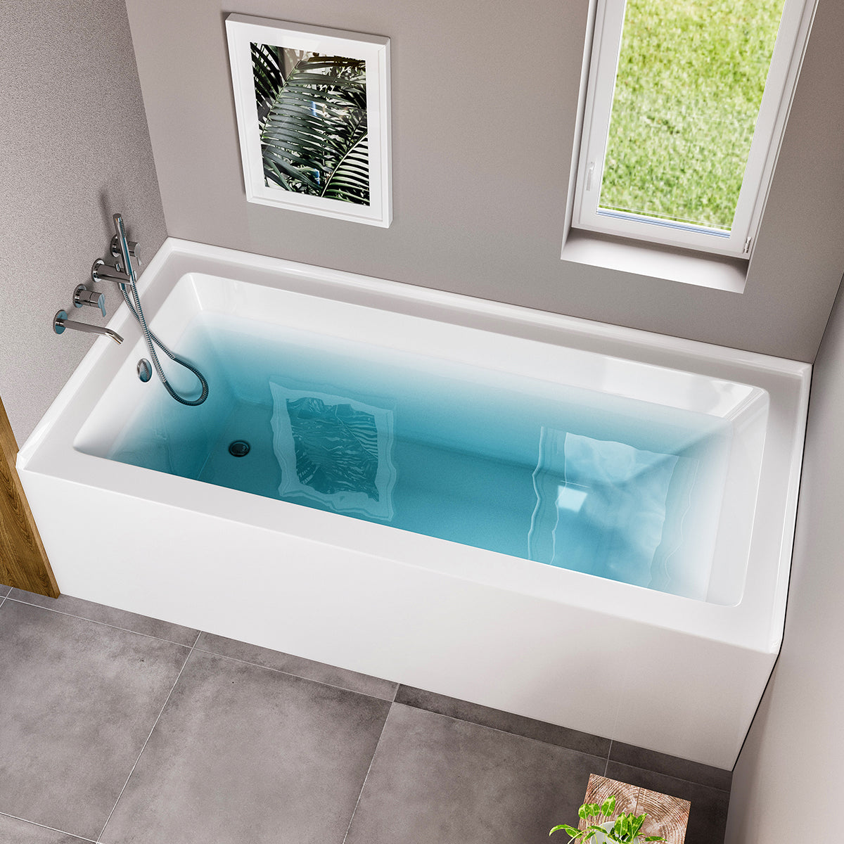 Eviva Swiss 54" Drop In Bathtub with Skirt, Left Side Drain