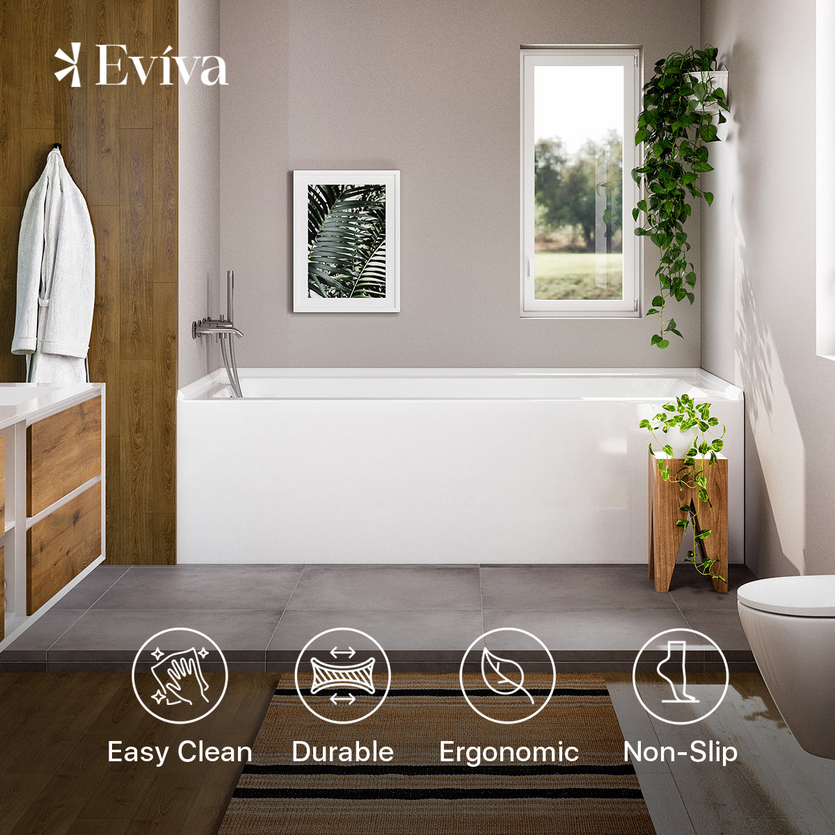 Eviva Swiss 54" Drop In Bathtub with Skirt, Left Side Drain