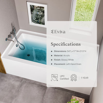 Eviva Swiss 54" Drop In Bathtub with Skirt, Left Side Drain