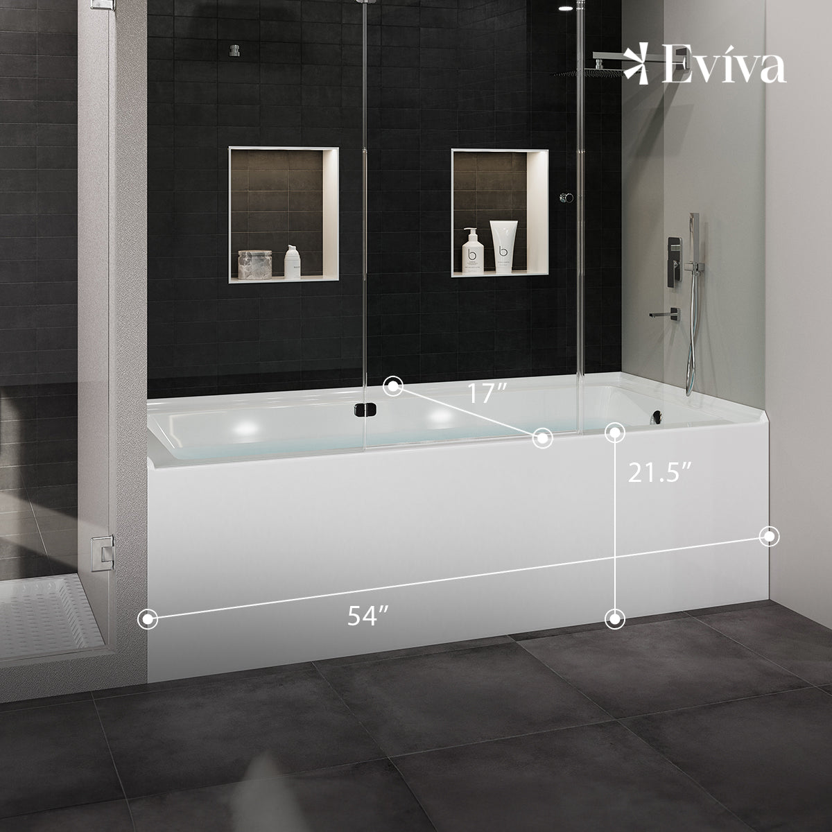 Eviva Swiss 54″ Drop In Bathtub with Skirt, Right Side Drain