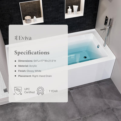 Eviva Swiss 54″ Drop In Bathtub with Skirt, Right Side Drain