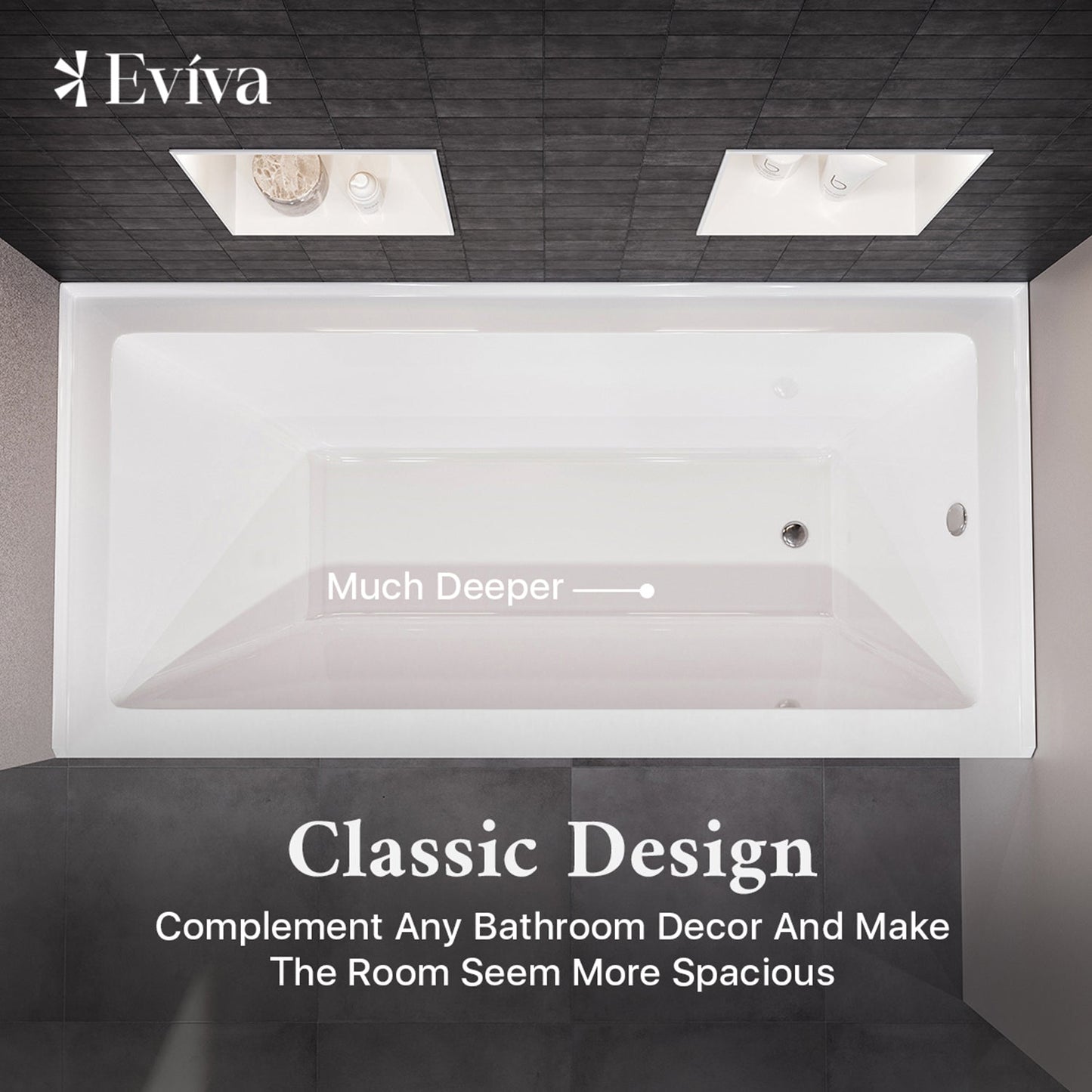Eviva Swiss 54″ Drop In Bathtub with Skirt, Right Side Drain