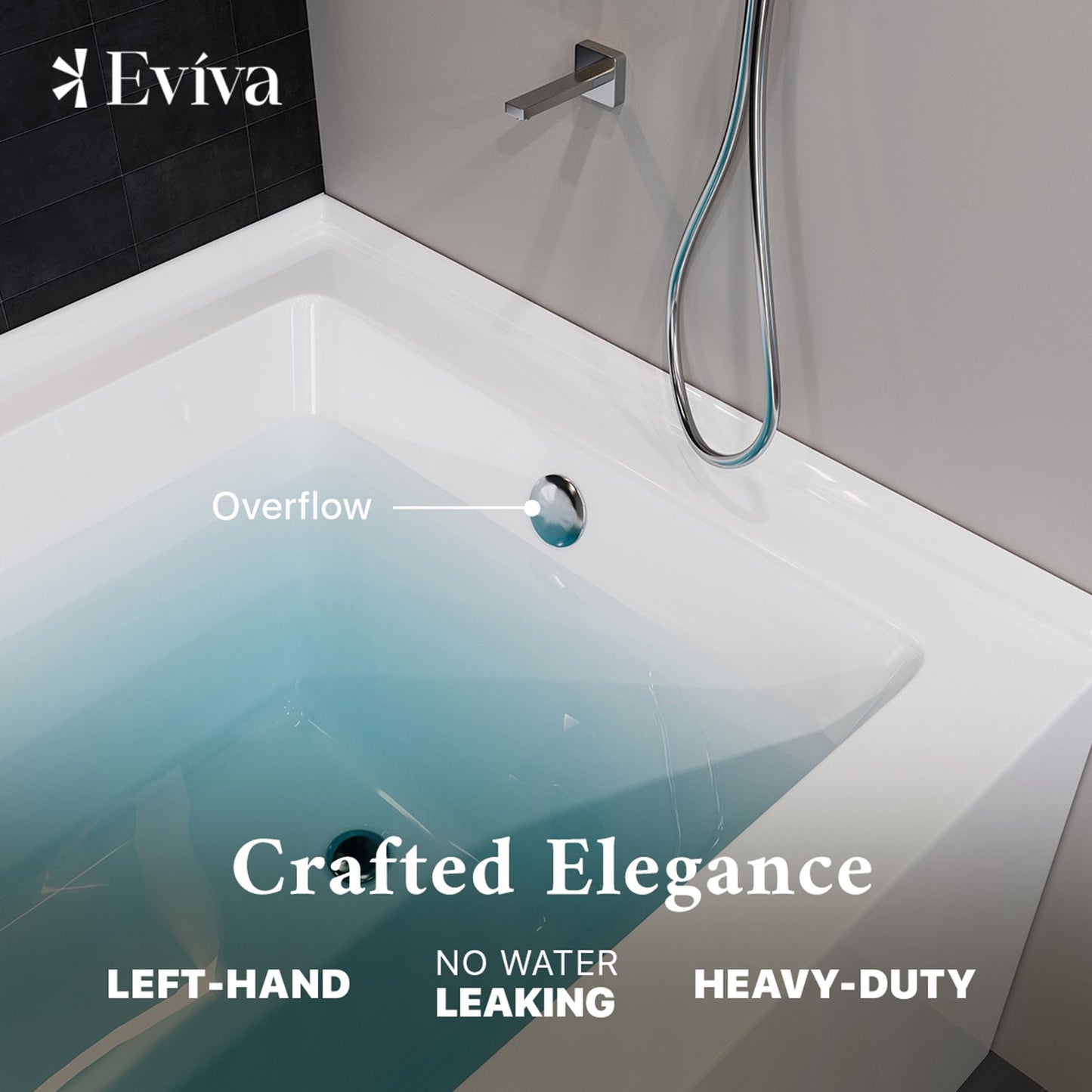 Eviva Swiss 54″ Drop In Bathtub with Skirt, Right Side Drain