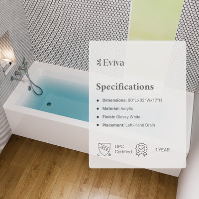 Eviva Nova Alcove 60 in. Acrylic Bathtub with Left Hand Drain