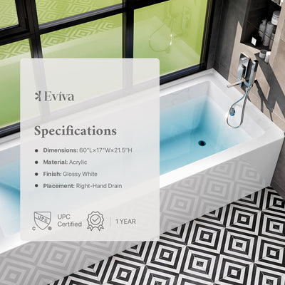 Eviva Nova Alcove 60 in. Acrylic Bathtub with Right Hand Drain