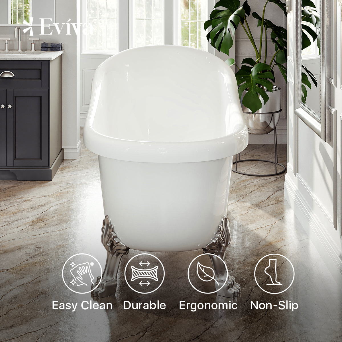 Eviva Stella 67 in. White Acrylic Clawfoot Bathtub