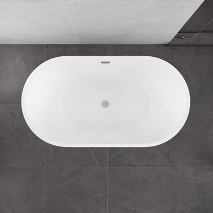 Eviva Aura 55" Glossy White Acrylic Oval Freestanding Bathtub