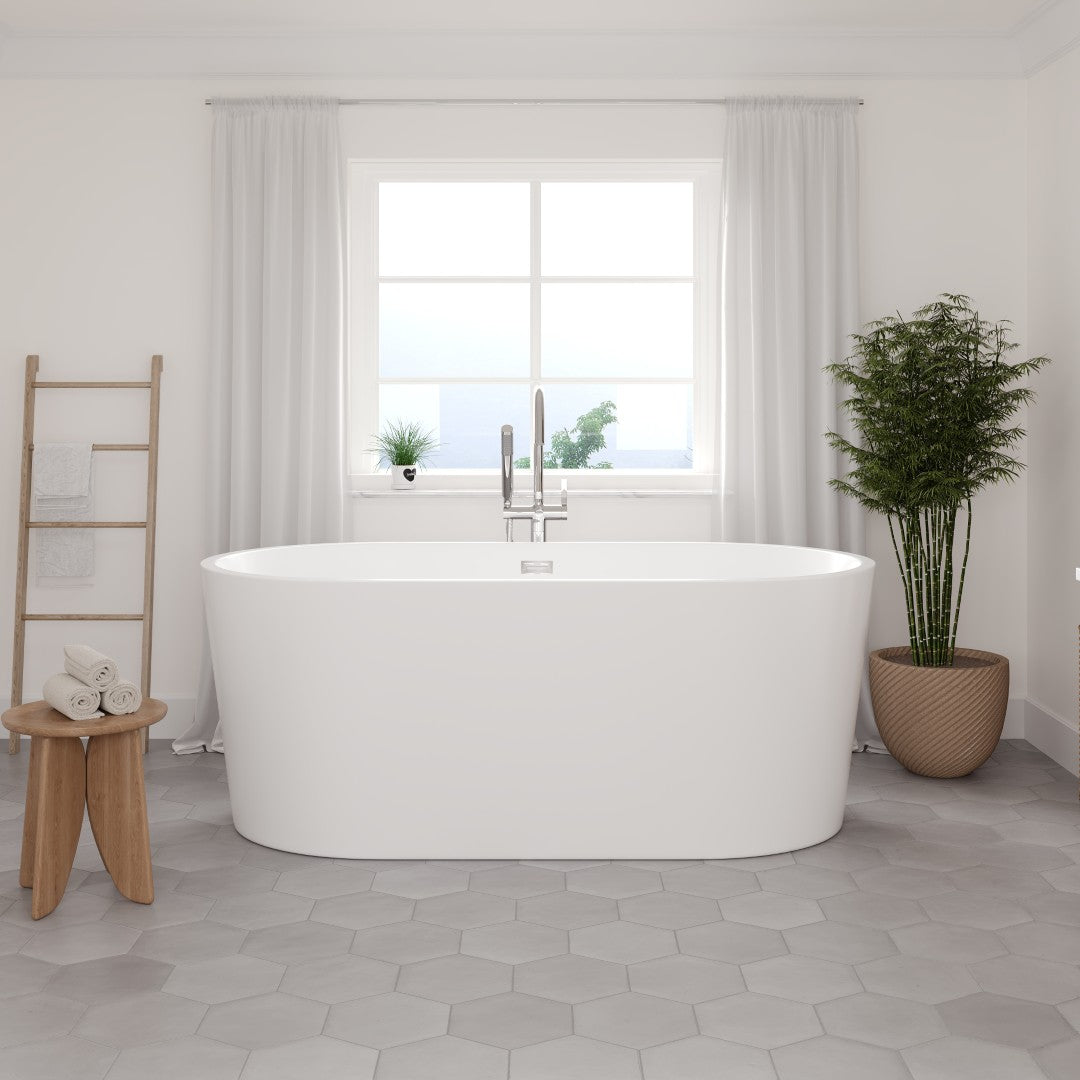 Eviva Aura 60" Glossy White Acrylic Oval Freestanding Bathtub