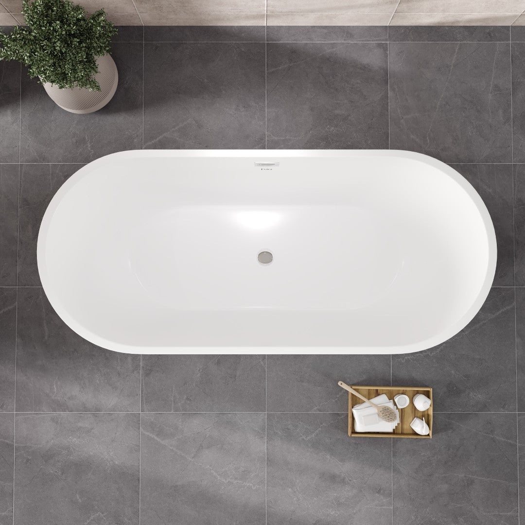 Eviva Aura 67" Glossy White Acrylic Oval Freestanding Bathtub