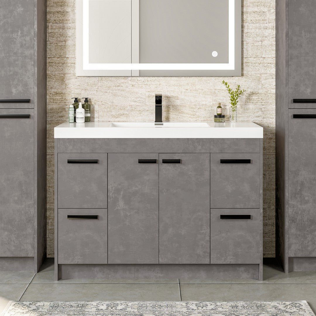 Lugano 42 in. Concrete Gray Single Sink Bath Vanity with Acrylic Top and Integrated Sink