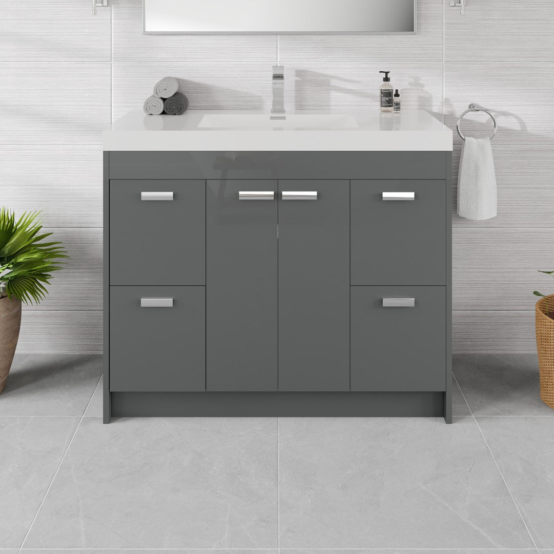 Lugano 42 in. Gray Single Sink Bath Vanity with Acrylic Top and Integrated Sink