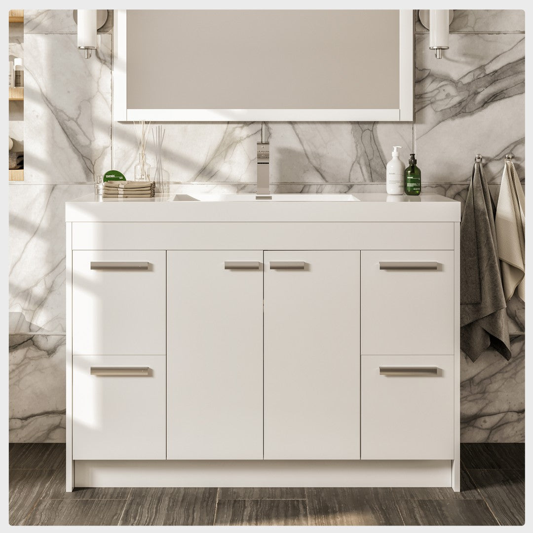 Lugano 42 in. White Single Sink Bath Vanity with Acrylic Top and Integrated Sink