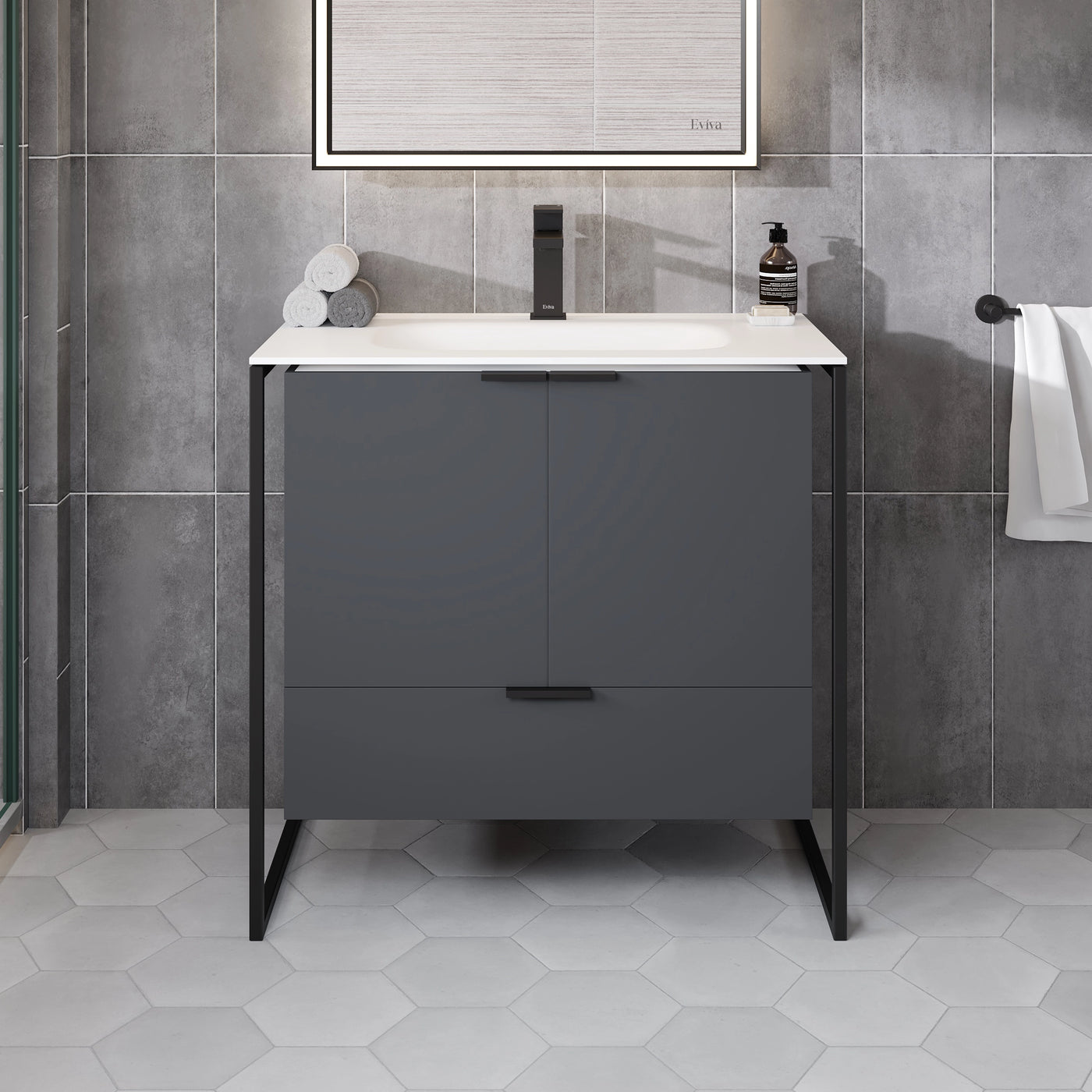 Onyx Fusion Bathroom Vanity (Gray) (34")