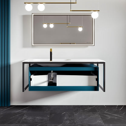 Modena 51 in. Blue Wall Mount Single Sink Bath Vanity with Solid Surface Top and Integrated Sink