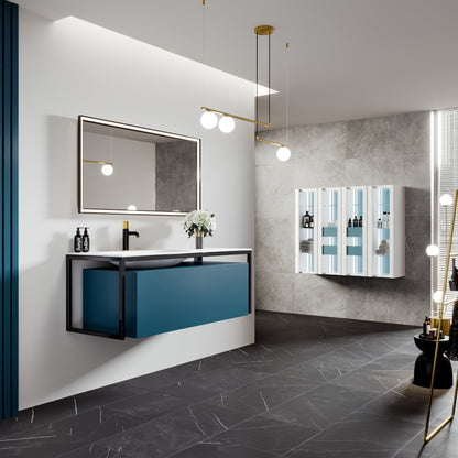 Modena 51 in. Blue Wall Mount Single Sink Bath Vanity with Solid Surface Top and Integrated Sink