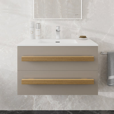 Element 32"W x 20"D Taupe Wall Mount Bathroom Vanity with White Solid Surface Countertop and Integrated Sink