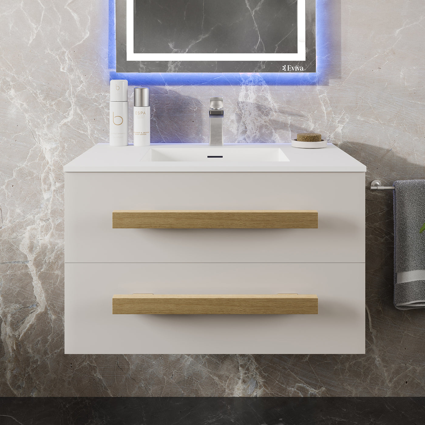 Element 32"W x 20"D White Wall Mount Bathroom Vanity with White Solid Surface Countertop and Integrated Sink