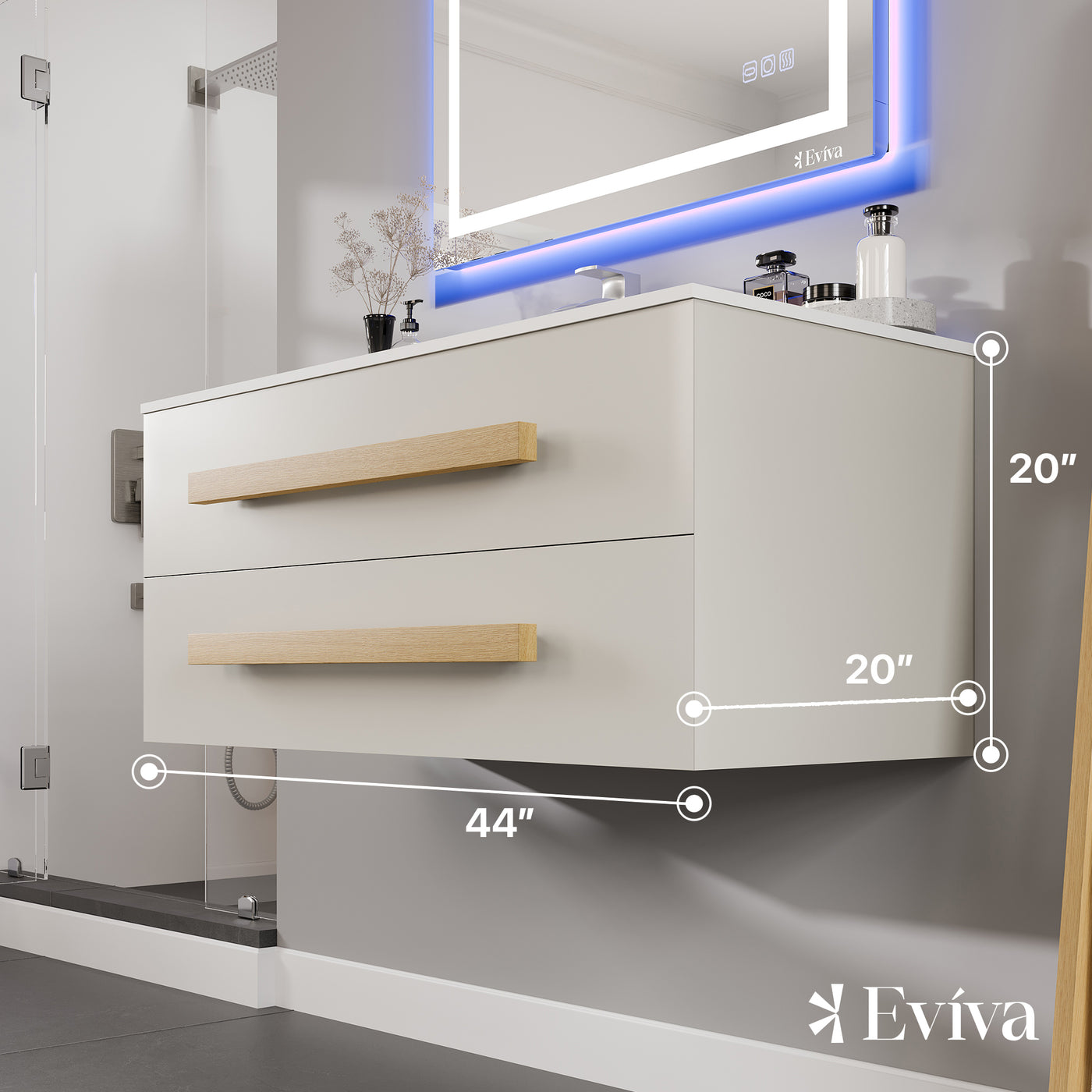 Element 44"W x 20"D White Wall Mount Bathroom Vanity with White Solid Surface Countertop and Integrated Sink