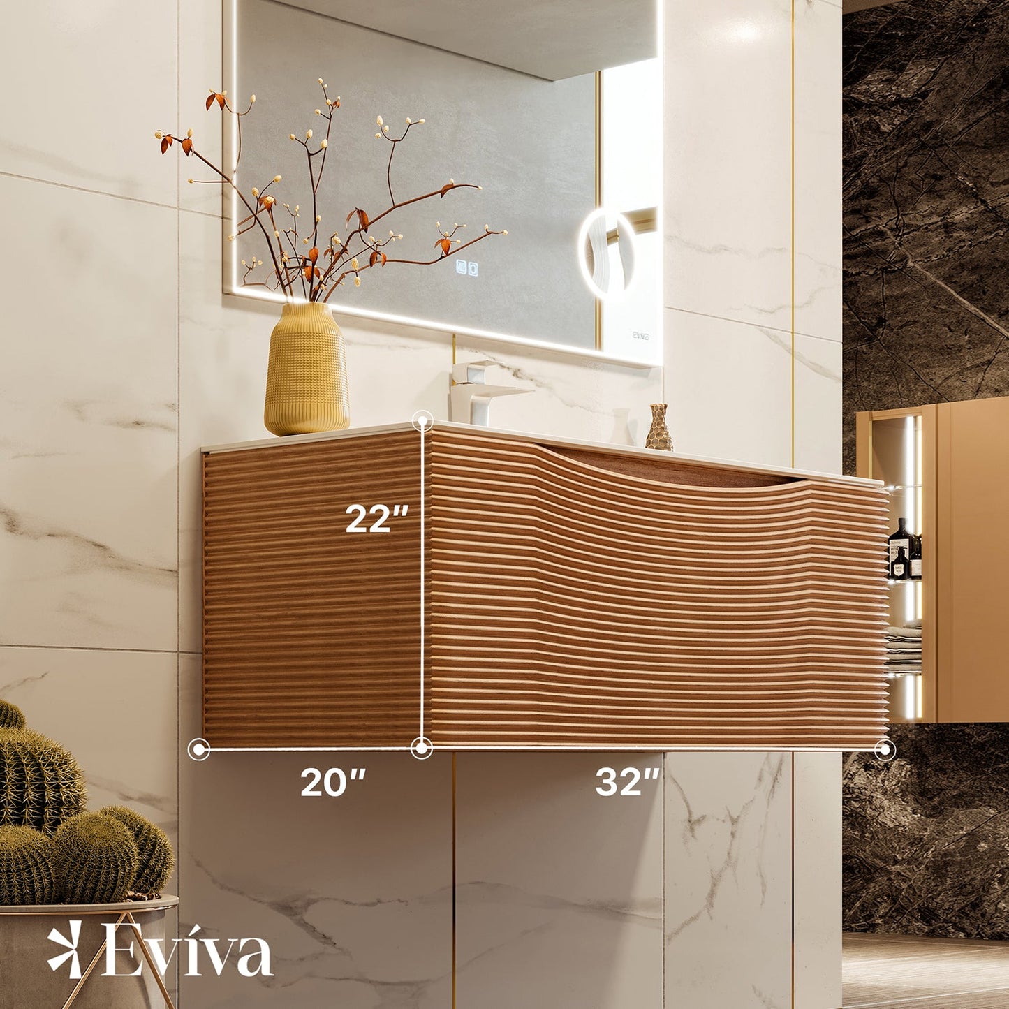 Eviva Leah 32 Inch Made in Spain Medium Oak Wall Mount Bathroom Vanity