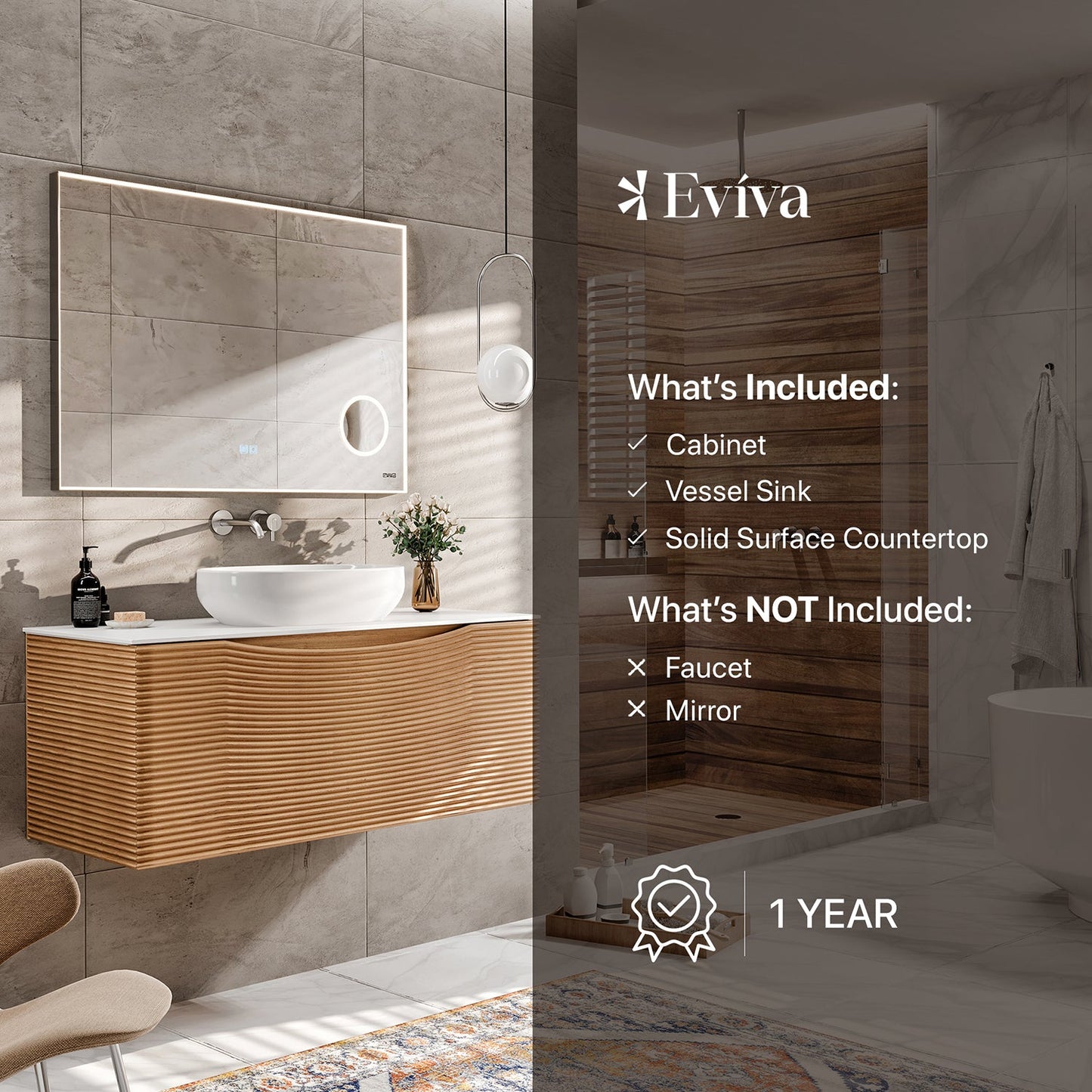 Eviva Leah 32 Inch Medium Oak Wall Mount Solid Ash Wood Bathroom Vanity