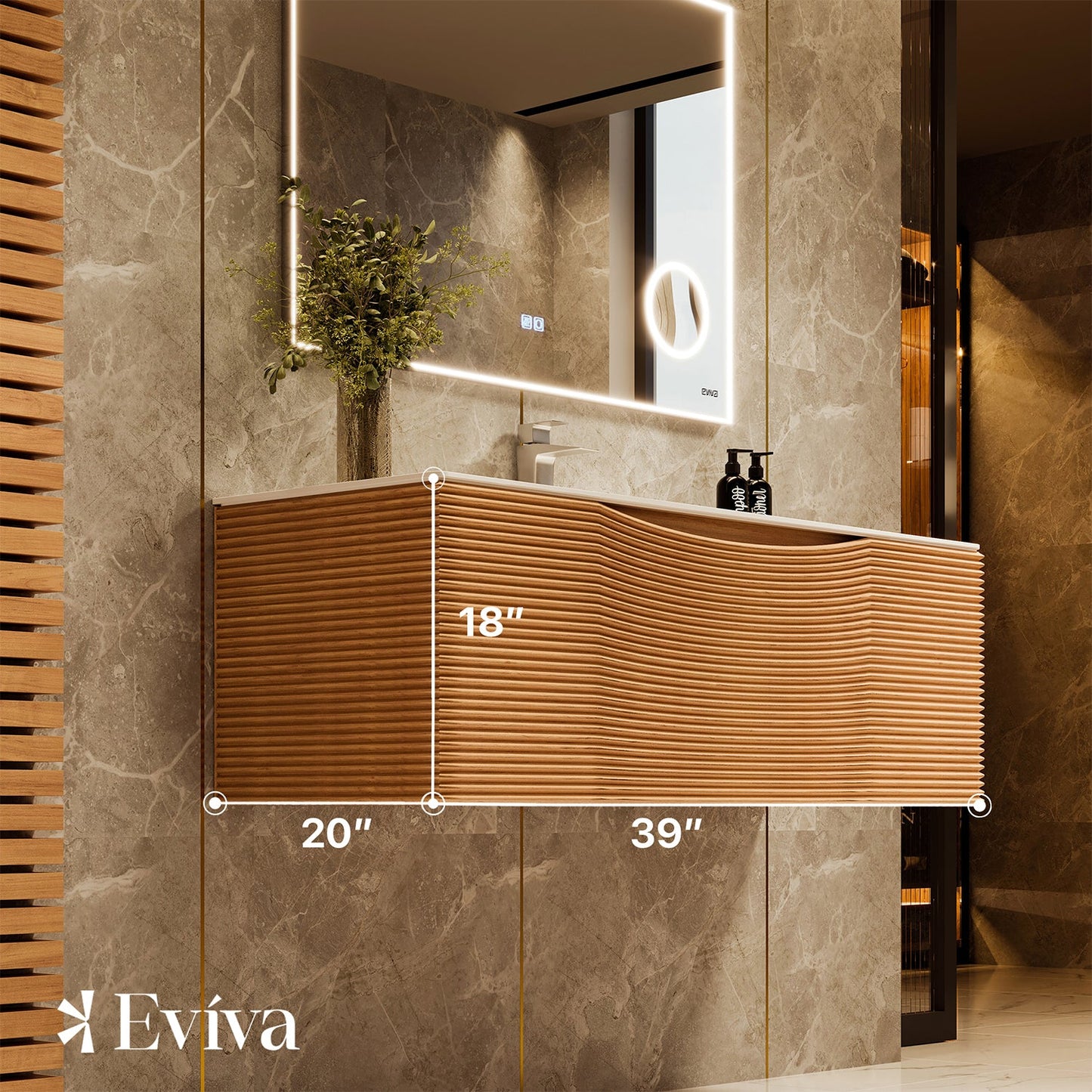 Eviva Leah 39 Inch Made in Spain Medium Oak Wall Mount Bathroom Vanity