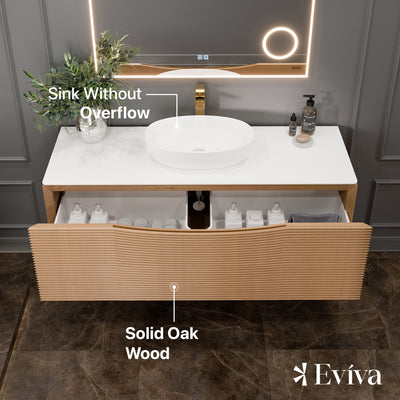 Leah 39"W x 20"D Medium Oak Wall Mount Bathroom Vanity with White Solid Surface Countertop and Vessel Solid Surface Sink