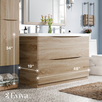 Smile 48"W x 19"D White Oak Double Sink Bathroom Vanity with White Acrylic Countertop and Integrated Sinks