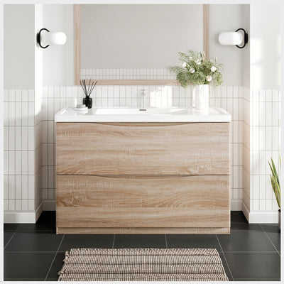 Smile 48"W x 19"D White Oak Bathroom Vanity with White Acrylic Countertop and Integrated Sink