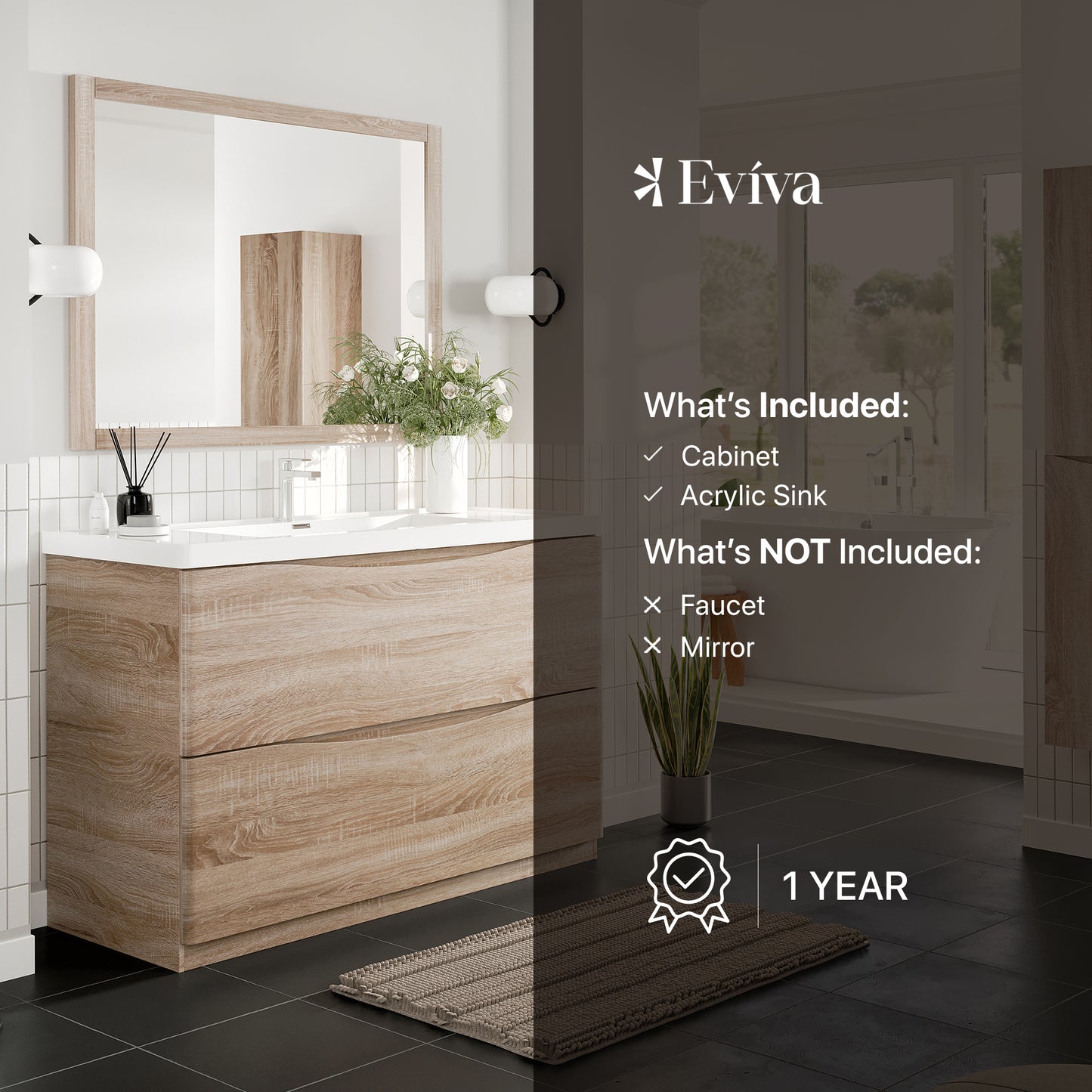 Eviva Smile 48" White Oak Freestanding Modern Bathroom Vanity w/ White Integrated Top