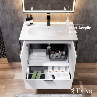 Moma 24"W x 18"D White Wall Mount Bathroom Vanity with White Solid Surface Countertop and Integrated Sink